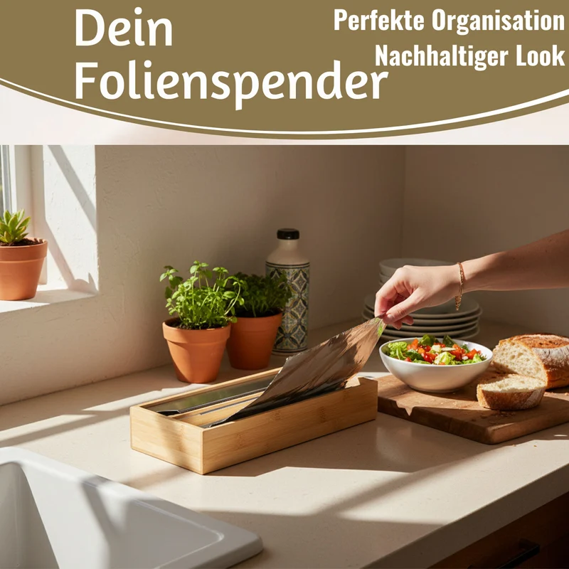 2-fach Holz Folienspender Bambus Schubladen Alufolienspender Folienschneider