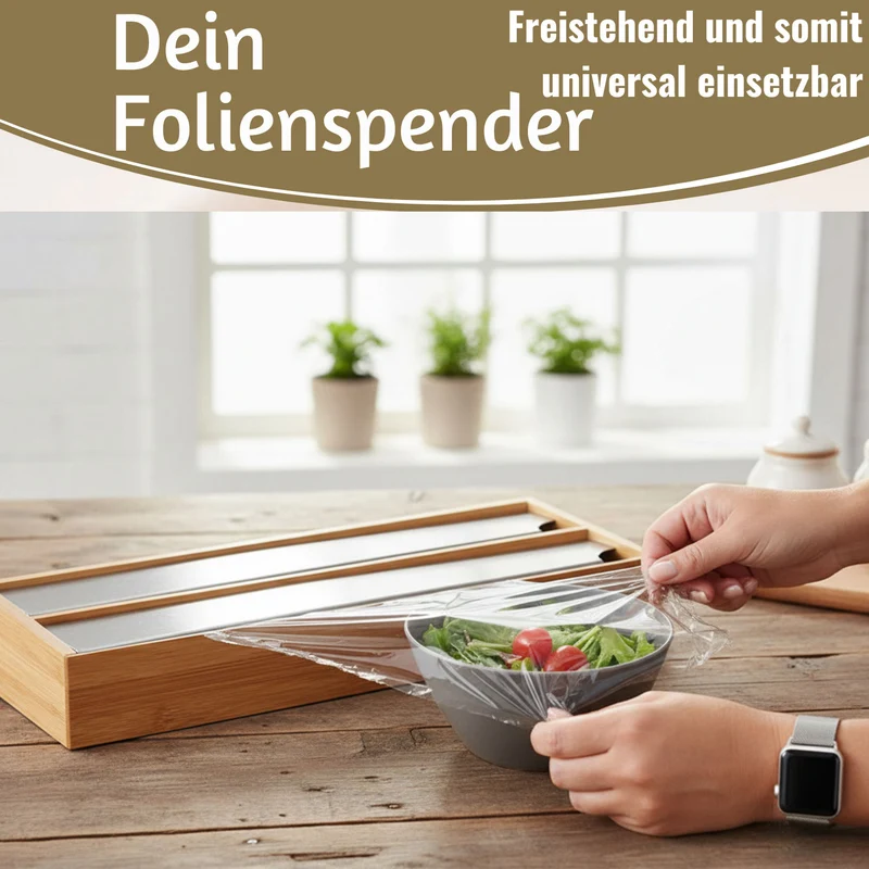2-fach Holz Folienspender Bambus Schubladen Alufolienspender Folienschneider