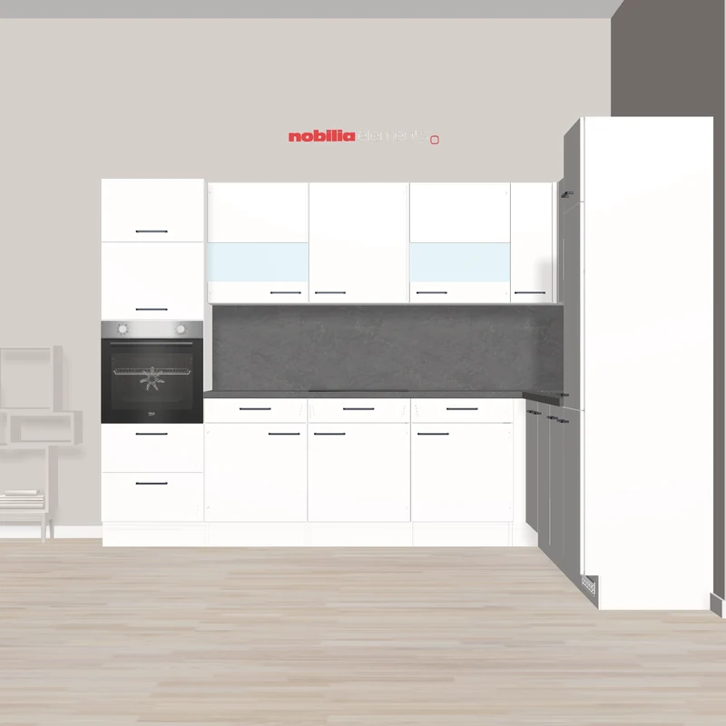 nobilia Viel Stauraum für L-Küche Pinneberg 305 x 305 cm weiss moderne Arbeitsplattenfarben mit viel Komfort und E-Geräte teilweise vorhanden