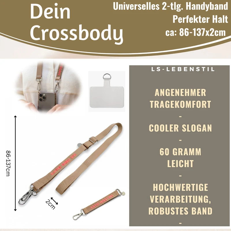 Crossbody Handykette Kaffee regelt Taupe Pink 2 Karabiner zum Umhängen Smartphones