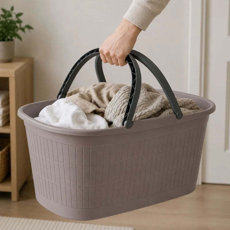 Wäschekorb 35 Liter mit 2 Henkeln 57,5x37x29 cm ohne Löcher Korb - Haushaltskorb Wäschewanne Tragekorb Wäschesammler Wäschesortierer Wäschebox Aufbewahrung Kunststoff