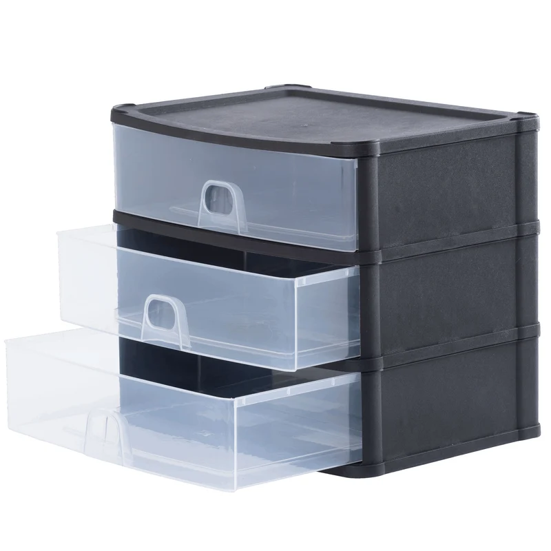 Schubladenbox 33x25 DINA4 schwarz-transparent Drawer - Schubladenbox Kunststoff Drawer Tower Box Organizer für Schreibtisch Easy-Pull-System