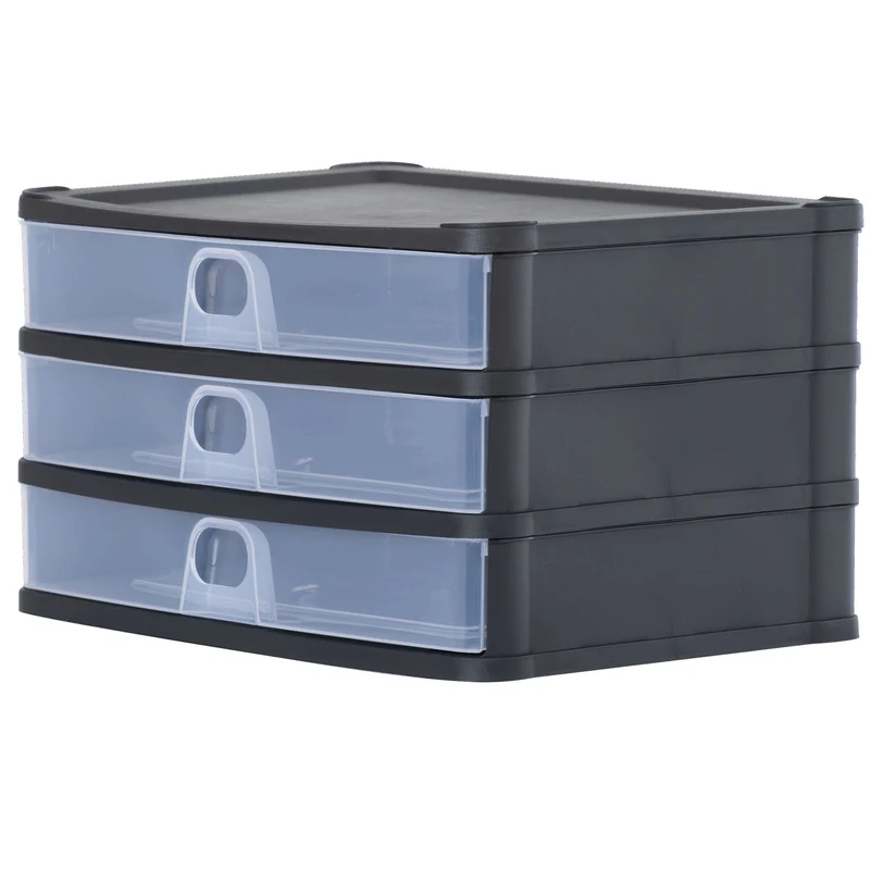 Schubladenbox 33x25 DINA4 schwarz-transparent Drawer - Schubladenbox Kunststoff Drawer Tower Box Organizer für Schreibtisch Easy-Pull-System