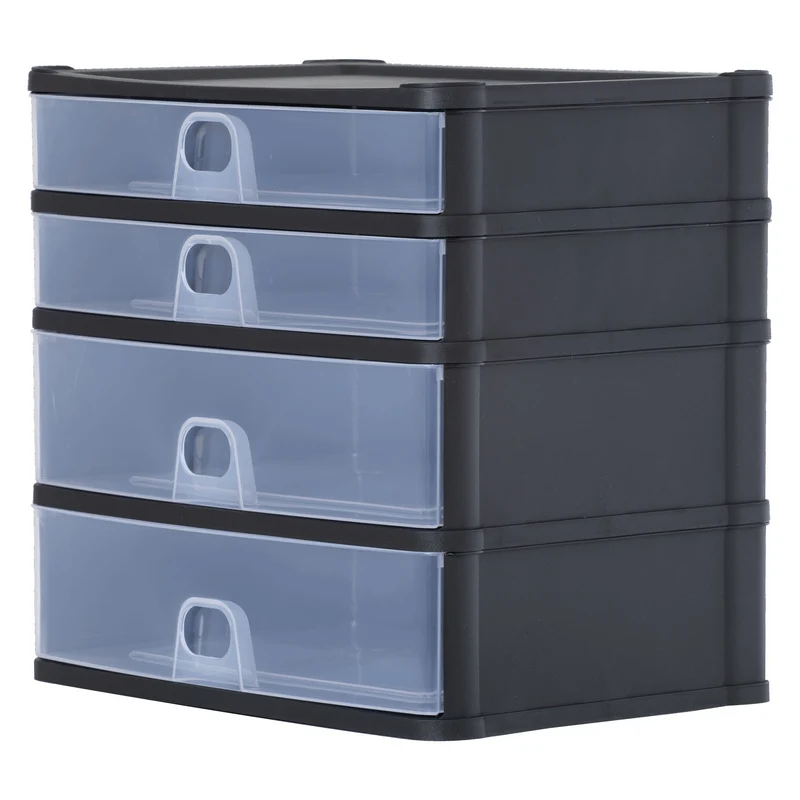 Schubladenbox 33x25 DINA4 schwarz-transparent Drawer - Schubladenbox Kunststoff Drawer Tower Box Organizer für Schreibtisch Easy-Pull-System