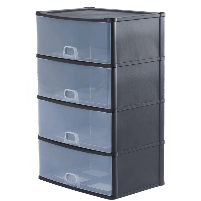Schubladenbox 39x29 cm schwarz-transparent Drawer Tower - Schubladenbox Kunststoff Drawer Tower Box Organizer für Schreibtisch Easy-Pull-System