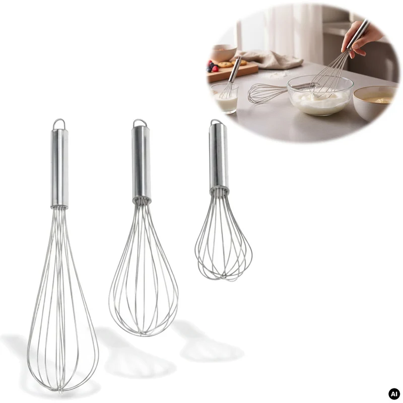 Edelstahl Schneebesen 3´er Set 21cm 26cm 31cm Rührbesen mit Aufhängeösen