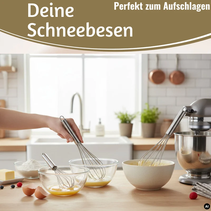 Edelstahl Schneebesen 3´er Set 21cm 26cm 31cm Rührbesen mit Aufhängeösen