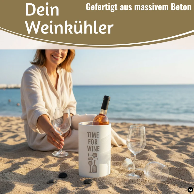 Beton Weinkühler 21x13 cm Shabby Grau Spruch Time for Wein Flaschenkühler Sektkühler