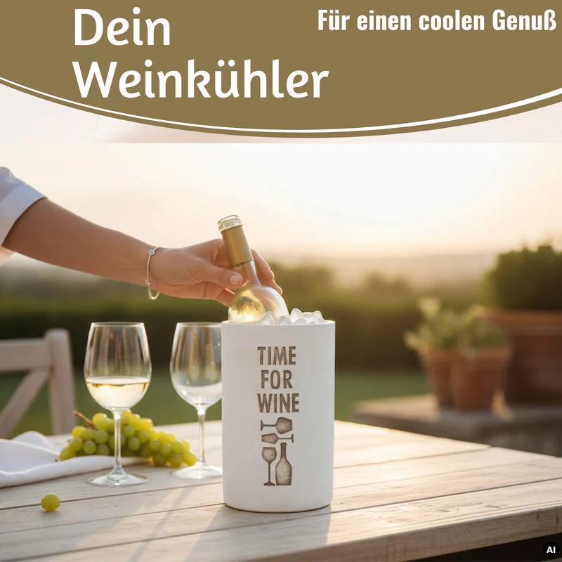 Beton Weinkühler 21x13 cm Shabby Grau Spruch Time for Wein Flaschenkühler Sektkühler