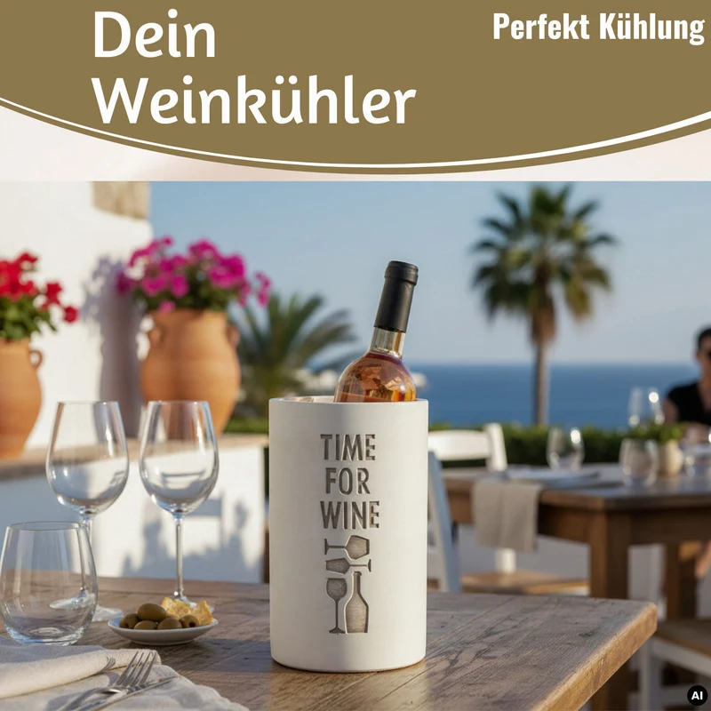 Beton Weinkühler 21x13 cm Shabby Grau Spruch Time for Wein Flaschenkühler Sektkühler