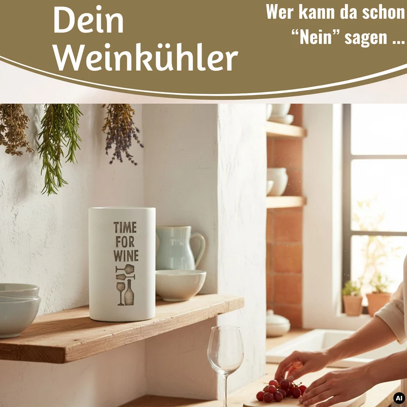 Beton Weinkühler 21x13 cm Shabby Grau Spruch Time for Wein Flaschenkühler Sektkühler