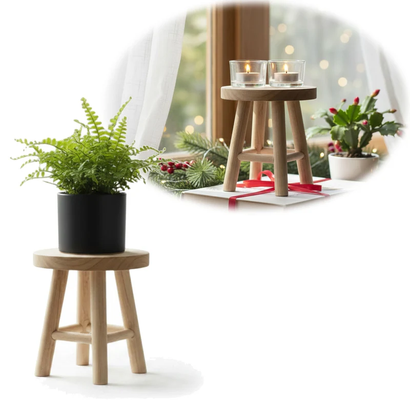 Pflanzenhocker Teak Holz 18x15cm Mini Tisch Rund Deko Hocker Blumenständer