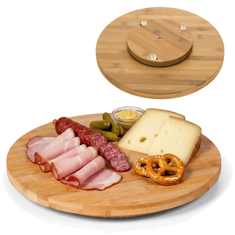 XL Holz Servierplatte Drehteller 35cm Bambus drehbar Drehtablett Drehplatte