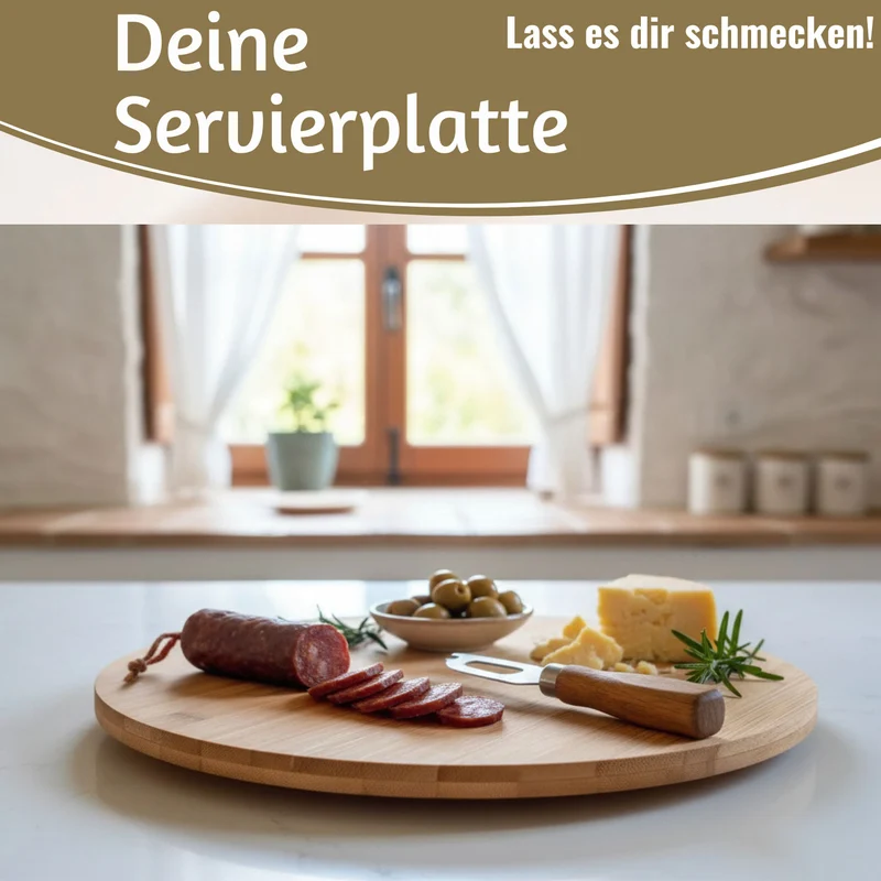 XL Holz Servierplatte Drehteller 35cm Bambus drehbar Drehtablett Drehplatte