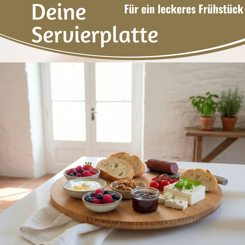 XL Holz Servierplatte Drehteller 35cm Bambus drehbar Drehtablett Drehplatte