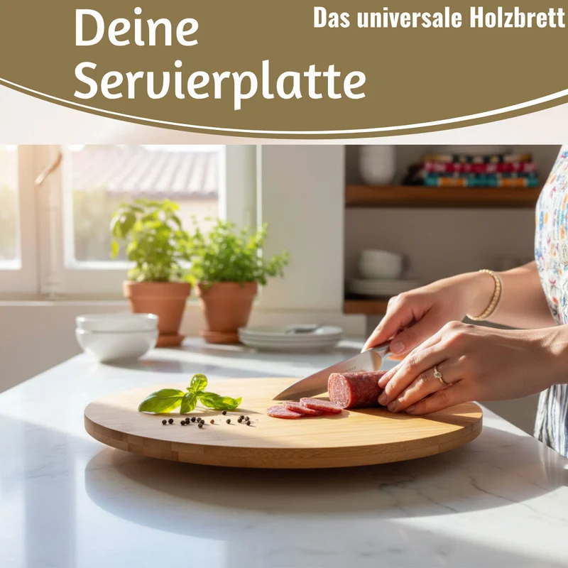 XL Holz Servierplatte Drehteller 35cm Bambus drehbar Drehtablett Drehplatte
