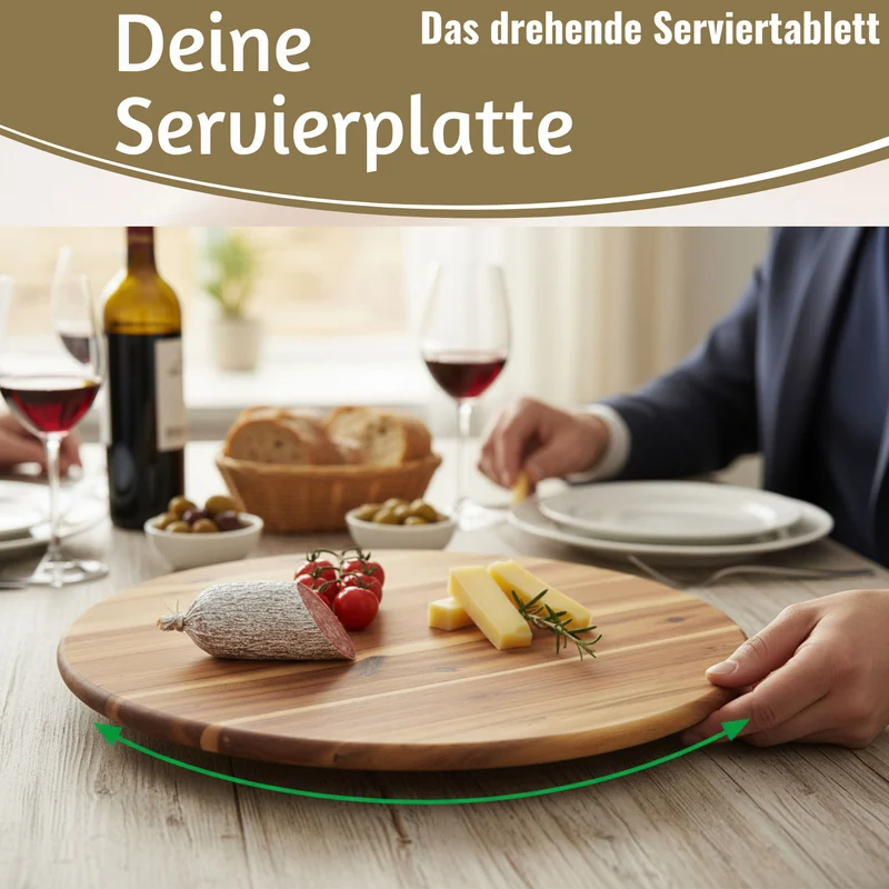 XXL Akazie Servierplatte Drehteller 40cm Holz drehbar Drehtablett Drehplatte