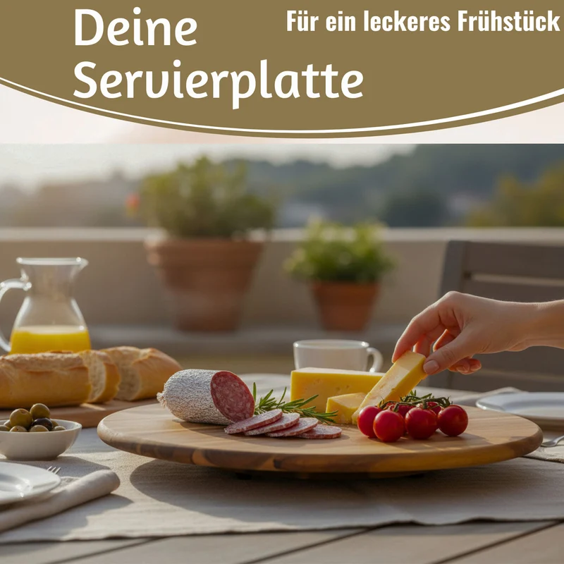 XXL Akazie Servierplatte Drehteller 40cm Holz drehbar Drehtablett Drehplatte