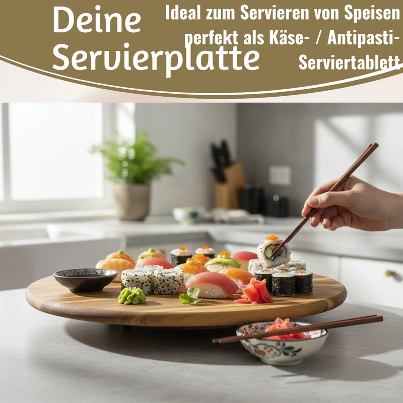 XXL Akazie Servierplatte Drehteller 40cm Holz drehbar Drehtablett Drehplatte