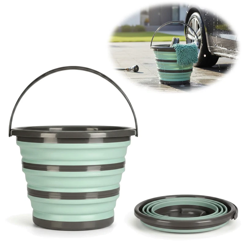 Flexibler Putzeimer 10L 35x24cm faltbar Grün mit Griff Falteimer Wassereimer Camping