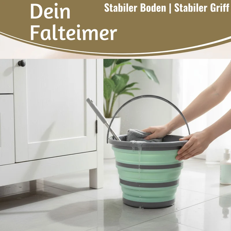 Flexibler Putzeimer 10L 35x24cm faltbar Grün mit Griff Falteimer Wassereimer Camping