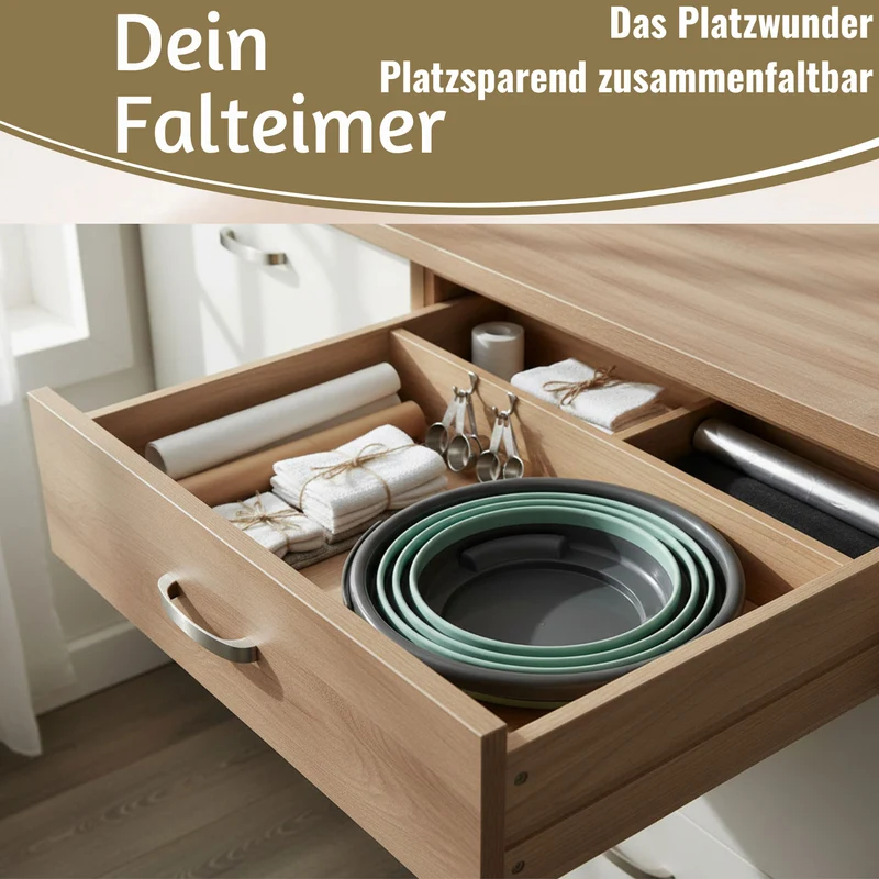 Flexibler Putzeimer 10L 35x24cm faltbar Grün mit Griff Falteimer Wassereimer Camping