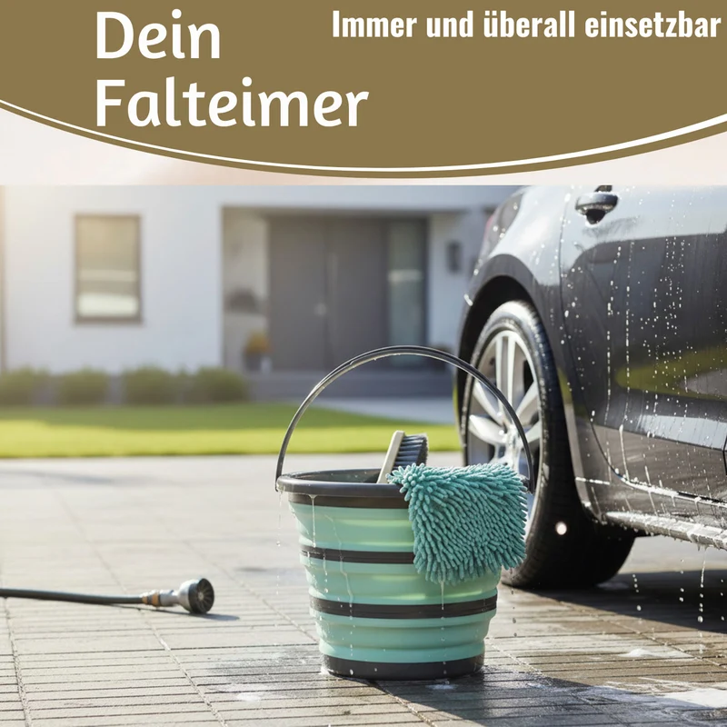 Flexibler Putzeimer 10L 35x24cm faltbar Grün mit Griff Falteimer Wassereimer Camping