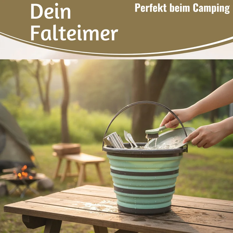 Flexibler Putzeimer 10L 35x24cm faltbar Grün mit Griff Falteimer Wassereimer Camping