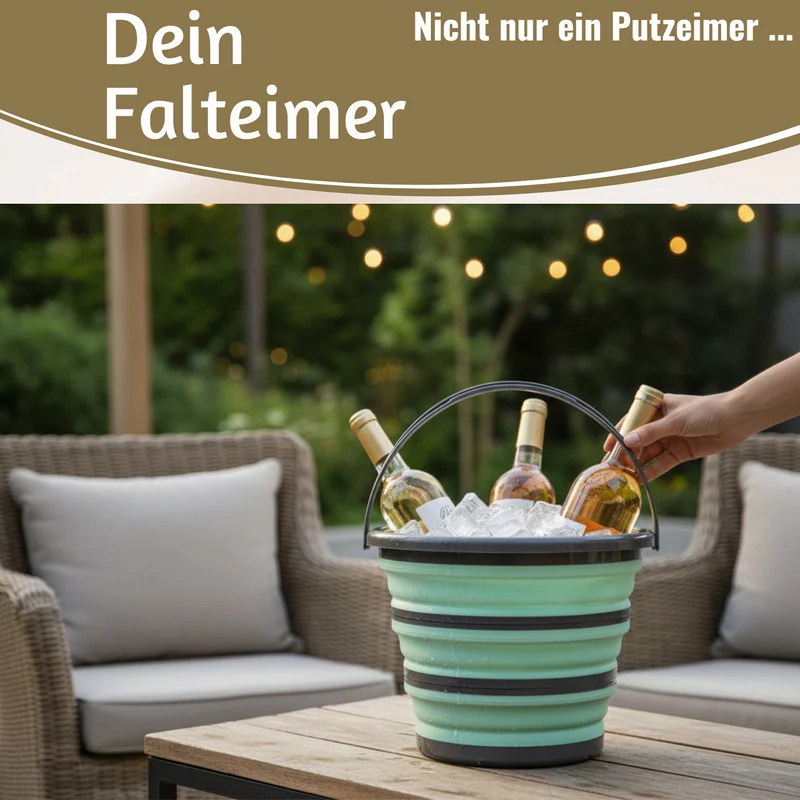 Flexibler Putzeimer 10L 35x24cm faltbar Grün mit Griff Falteimer Wassereimer Camping