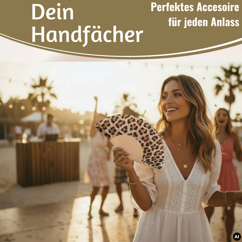Handfächer Holz Stoff Fächer "Leopardenmuster" Leo faltbar Faltfächer