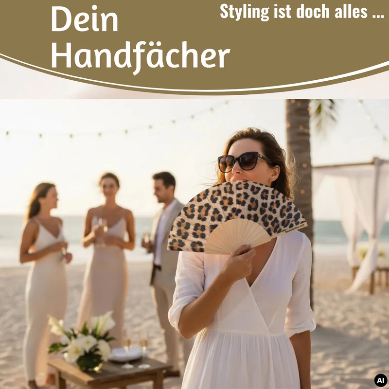 Handfächer Holz Stoff Fächer "Leopardenmuster" Leo faltbar Faltfächer