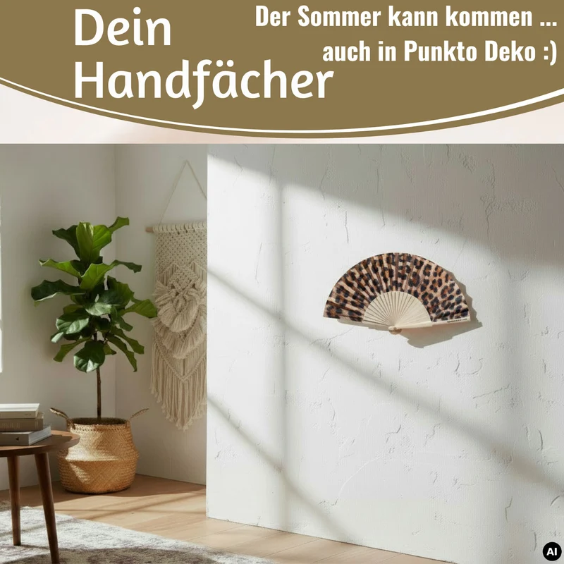 Handfächer Holz Stoff Fächer "Leopardenmuster" Leo faltbar Faltfächer