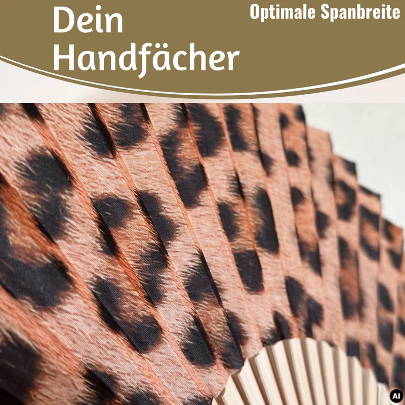 Handfächer Holz Stoff Fächer "Leopardenmuster" Leo faltbar Faltfächer