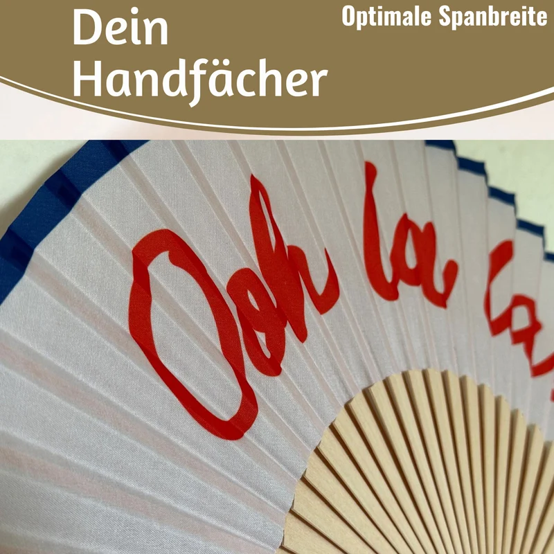 Handfächer Holz Stoff Fächer "Ooh La La" Weiß Blau Rot faltbar Faltfächer