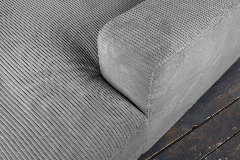 KAWOLA Big Sofa MADELINE Cord grau mit Hocker und 4 Zierkissen