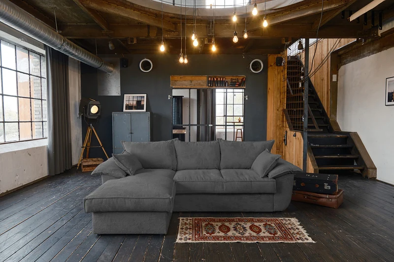 KAWOLA Sofa DAMETO Ecksofa Bettsofa Schlafsofa mit Stauraum Cord grau