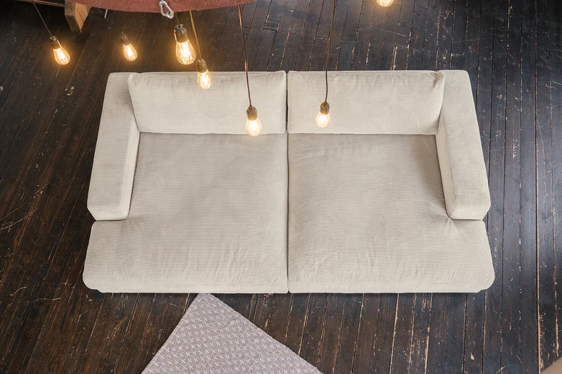 KAWOLA Big Sofa MADELINE Cord cremeweiß mit Hocker und 4 Zierkissen