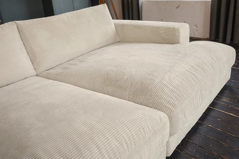 KAWOLA Big Sofa MADELINE Cord cremeweiß mit Hocker und 4 Zierkissen