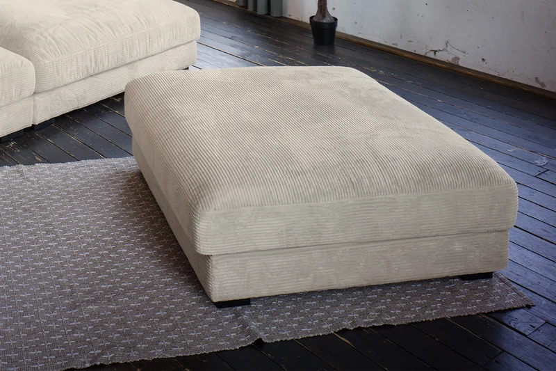 KAWOLA Big Sofa MADELINE Cord cremeweiß mit Hocker und 4 Zierkissen