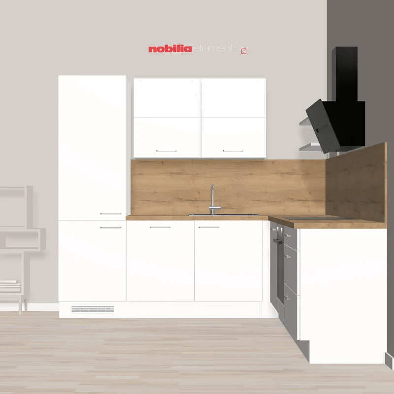 nobilia L-Form Kompakte Einsteigerküche Neustadt am Rübenberge 245 x 275 cm weiss Eiche Holzfarben mit viel Freiraum, noch erweiterbar