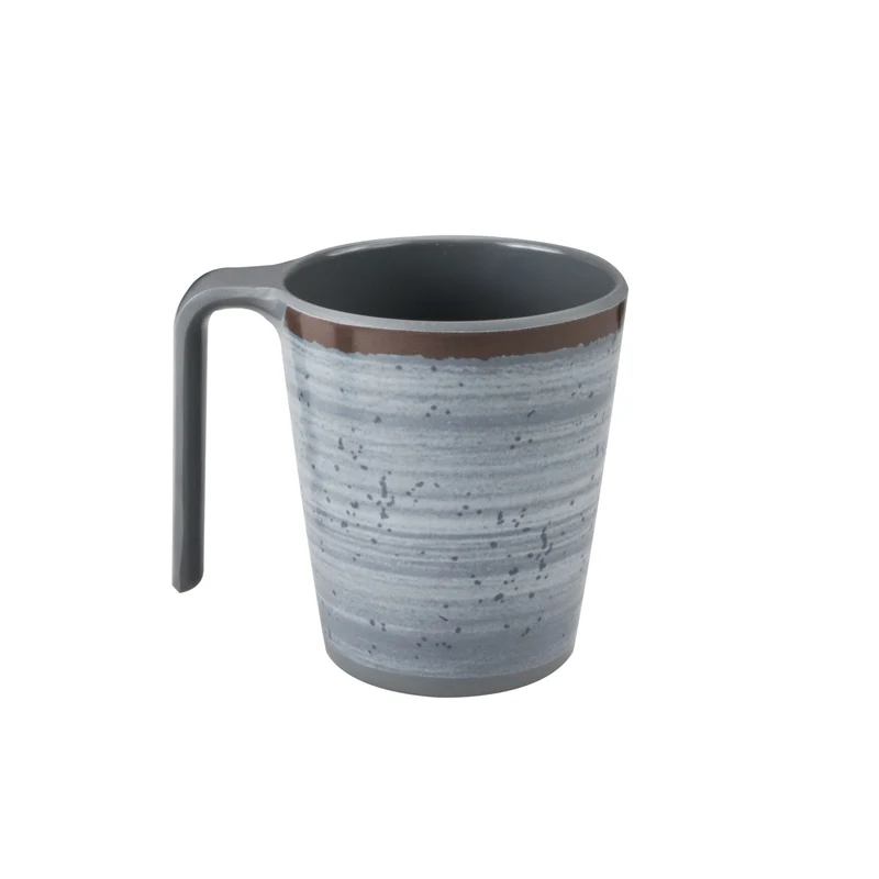 Camping Melamin Tassen - 2 Stück jeweils 400ml - Steingut Optik grau-braun Trinkbecher Kaffeetasse Kaffeebecher Tasse - Henkeltasse