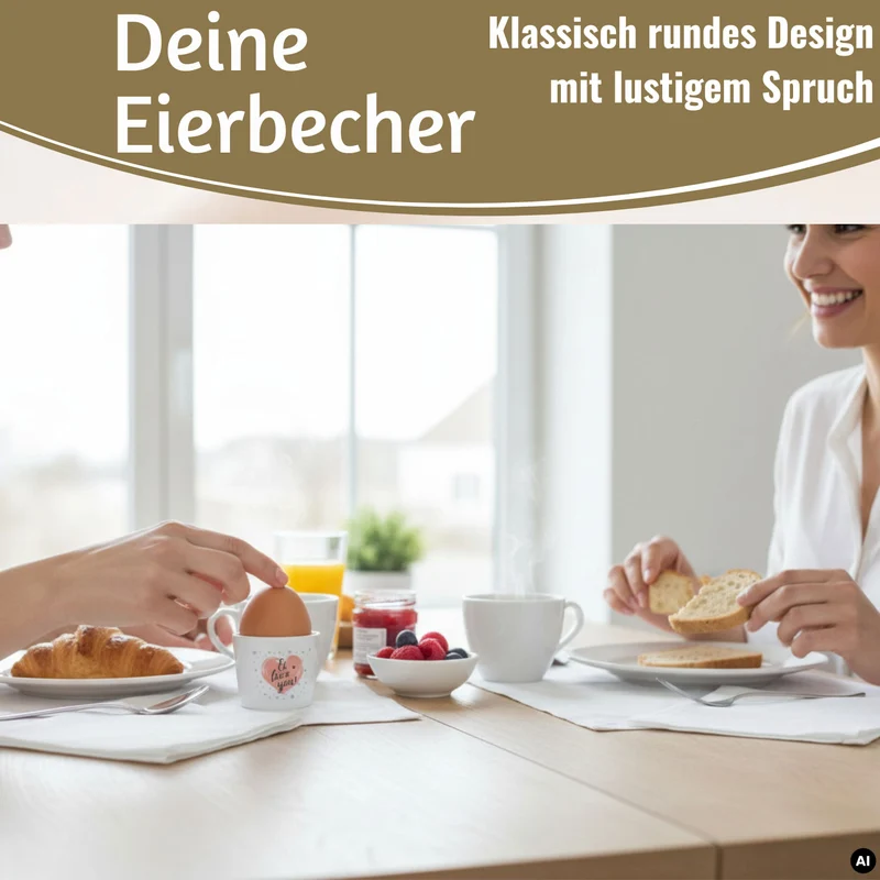 4x Porzellan Eierbecher Set lustige witzige Sprüche Gute Laune Eierhalter