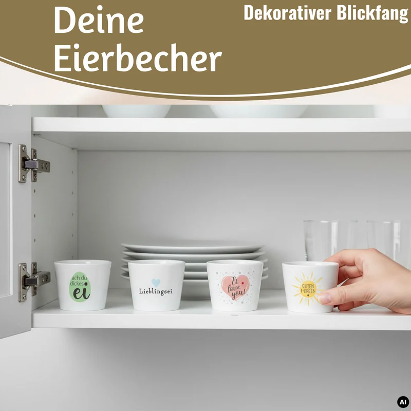 4x Porzellan Eierbecher Set lustige witzige Sprüche Gute Laune Eierhalter
