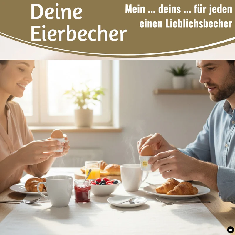 4x Porzellan Eierbecher Set lustige witzige Sprüche Gute Laune Eierhalter