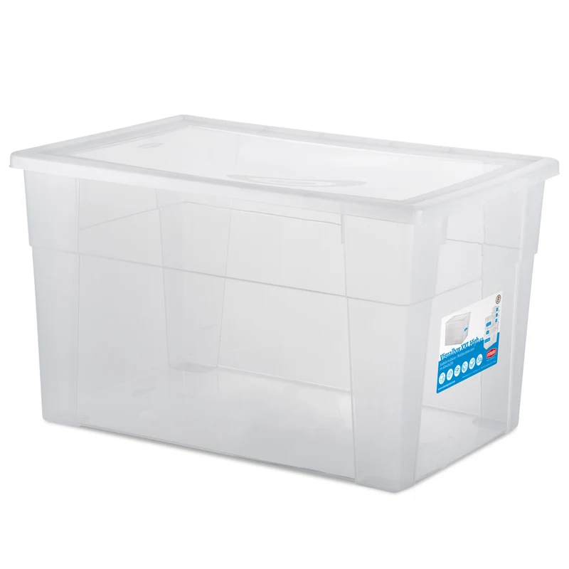 6 x Aufbewahrungsbox mit Deckel 62 Liter - 59x39x35 cm - transparent stapelbar LEBENSMITTELECHT - Kunststoff Box Kiste - Plastik Behälter Organizer - Büro Haushalt Küche Kinderzimmer Spielzeugkiste