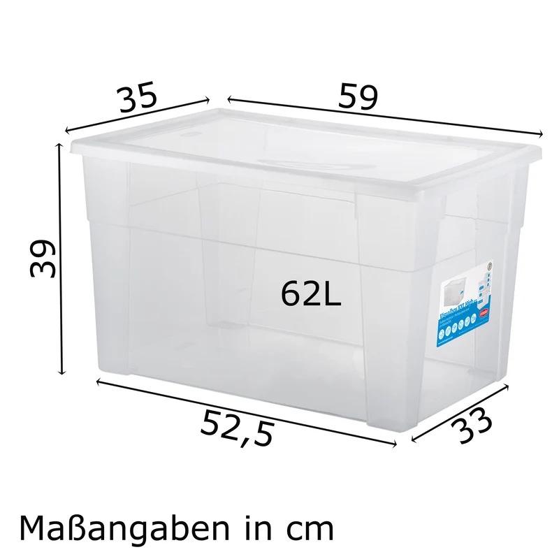 1 x Aufbewahrungsbox mit Deckel 62 Liter - 59x39x35 cm - transparent stapelbar LEBENSMITTELECHT - Kunststoff Box Kiste - Plastik Behälter