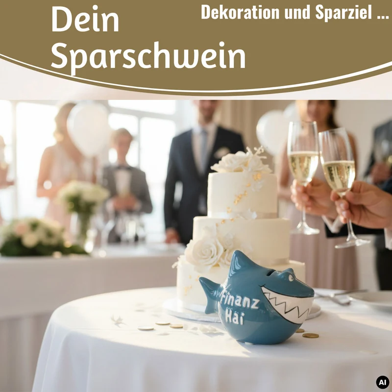 Keramik Sparschwein Spruch Finanz-Hai Blau Weiß Gold Spardose Sparbüchse