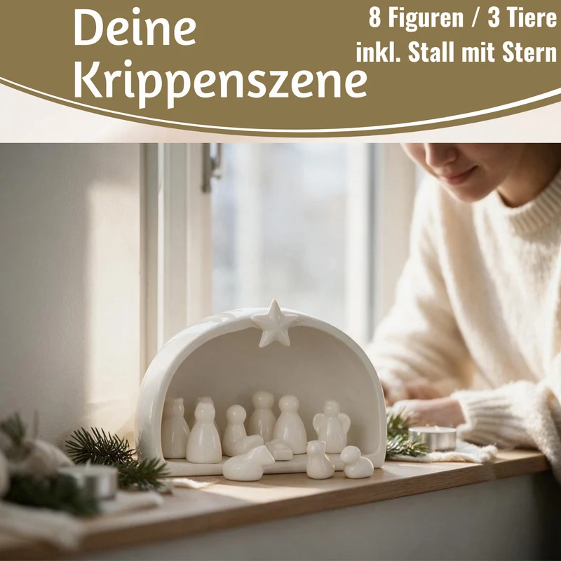 Porzellan Weihnachtskrippe Krippenfiguren Set 11 Figuren Krippe Krippenset Xmas