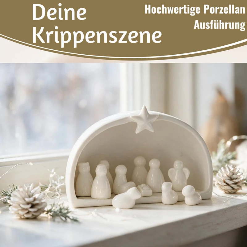 Porzellan Weihnachtskrippe Krippenfiguren Set 11 Figuren Krippe Krippenset Xmas
