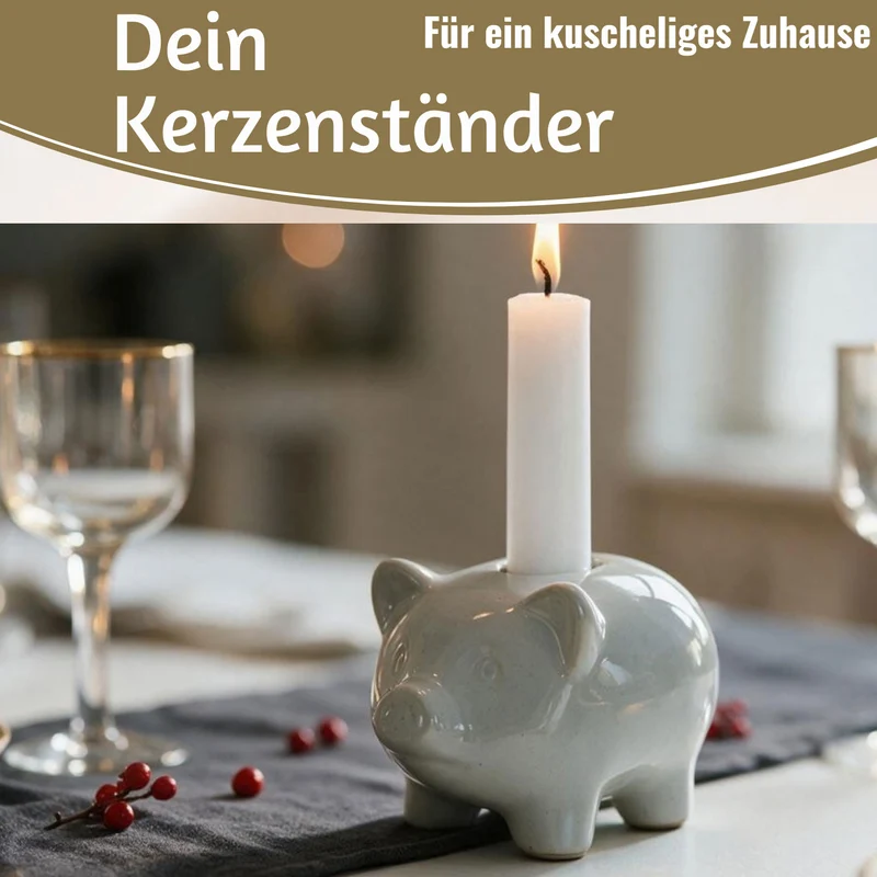 Exklusiver Kerzenständer Schweinchen 10cm Grau Stabkerzen-Kerzenhalter Kerzenleuchter